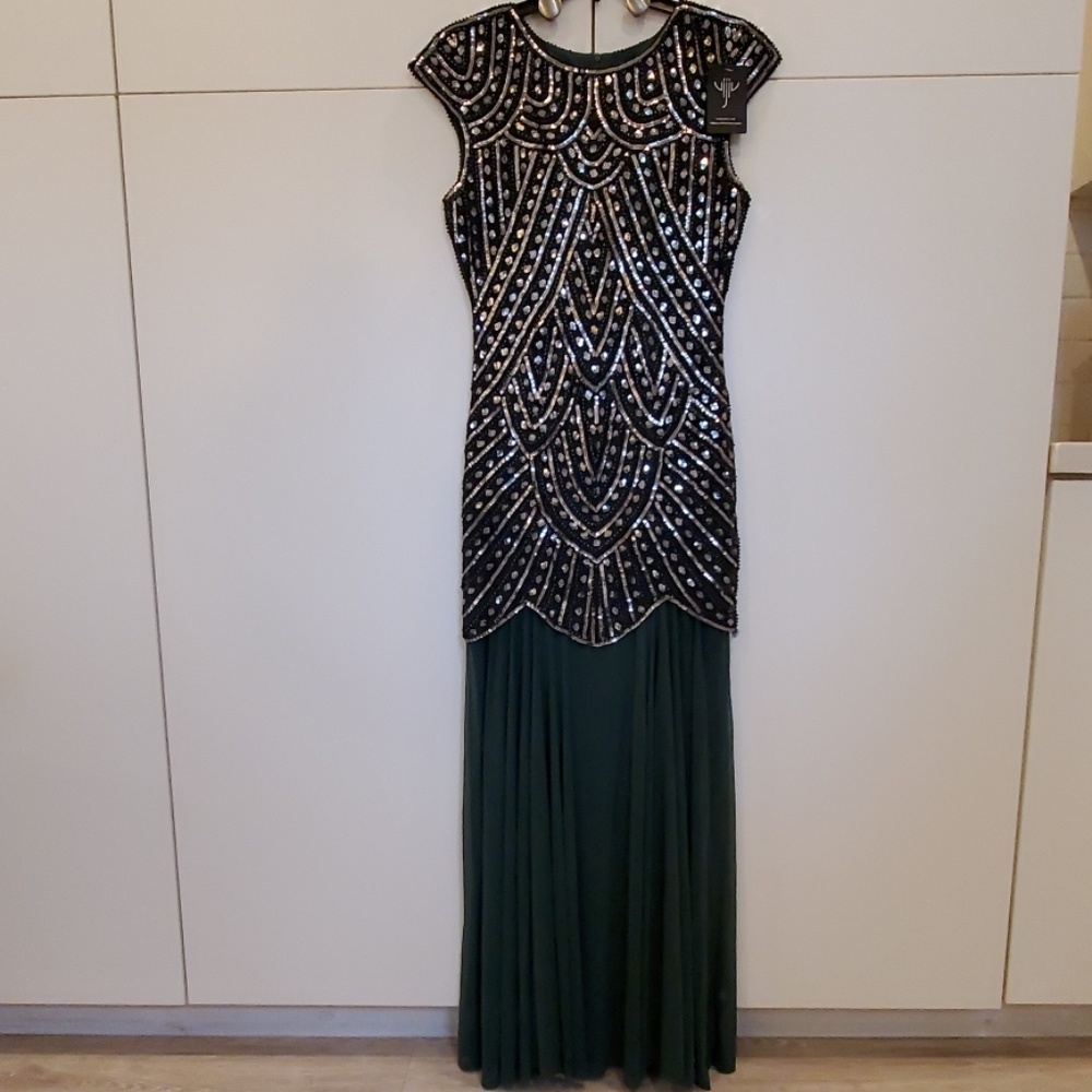 Women 's Black Green Sequin Long Evening Dress